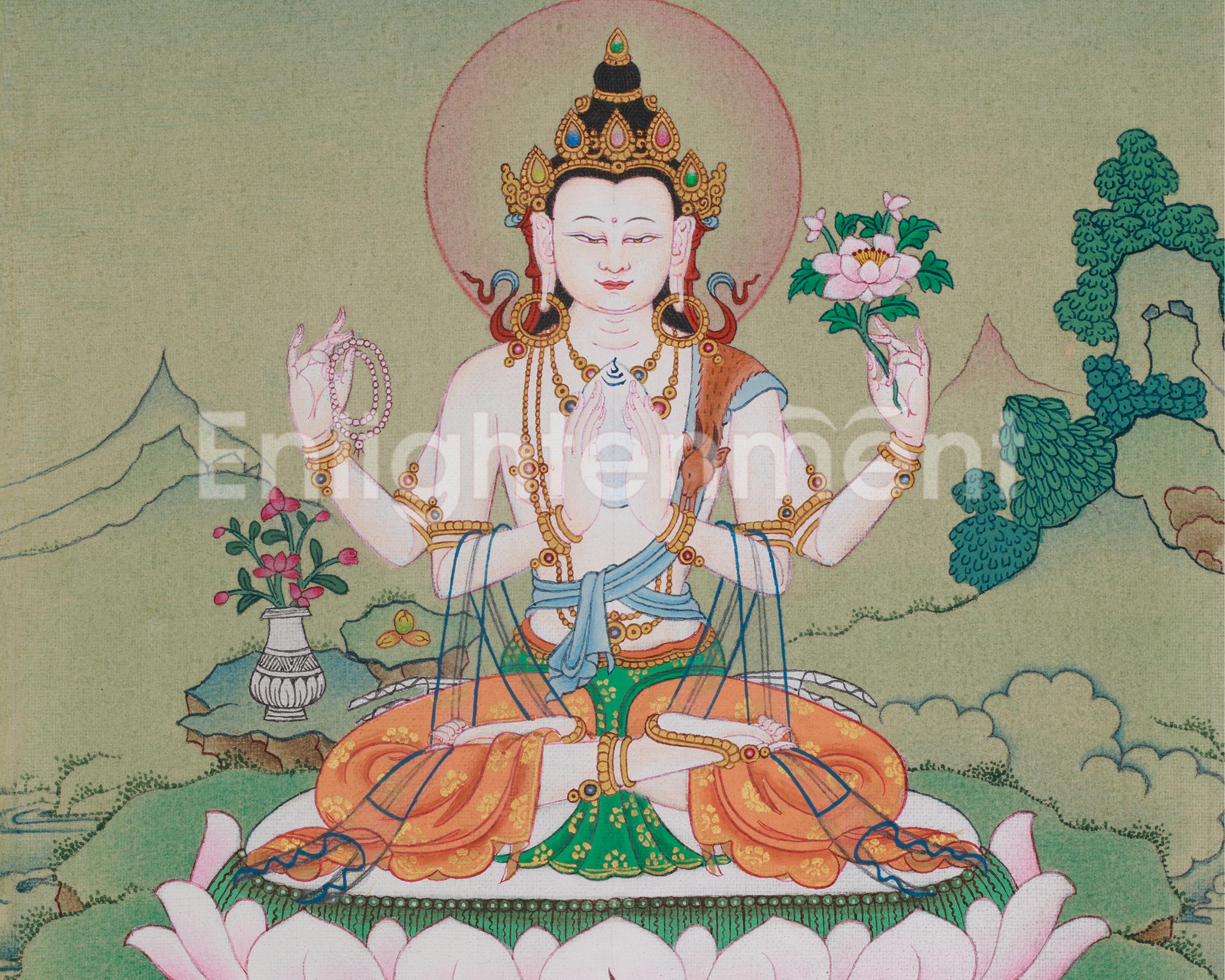 Chenrezig Spiritual Artwork | Bodhisattva of Infinite Compassion | Traditional Thangka