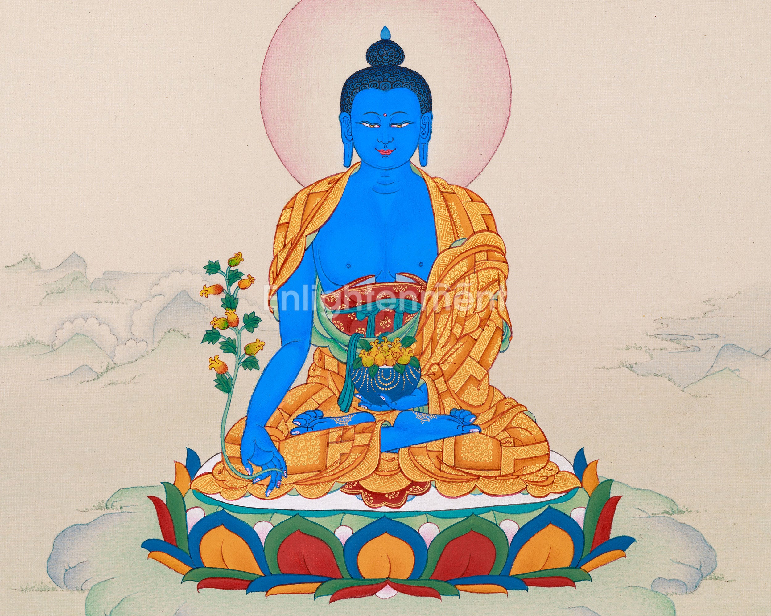 Small Blue Medicine Buddha Thangka | Hand-Painted Tibetan Healing Art
