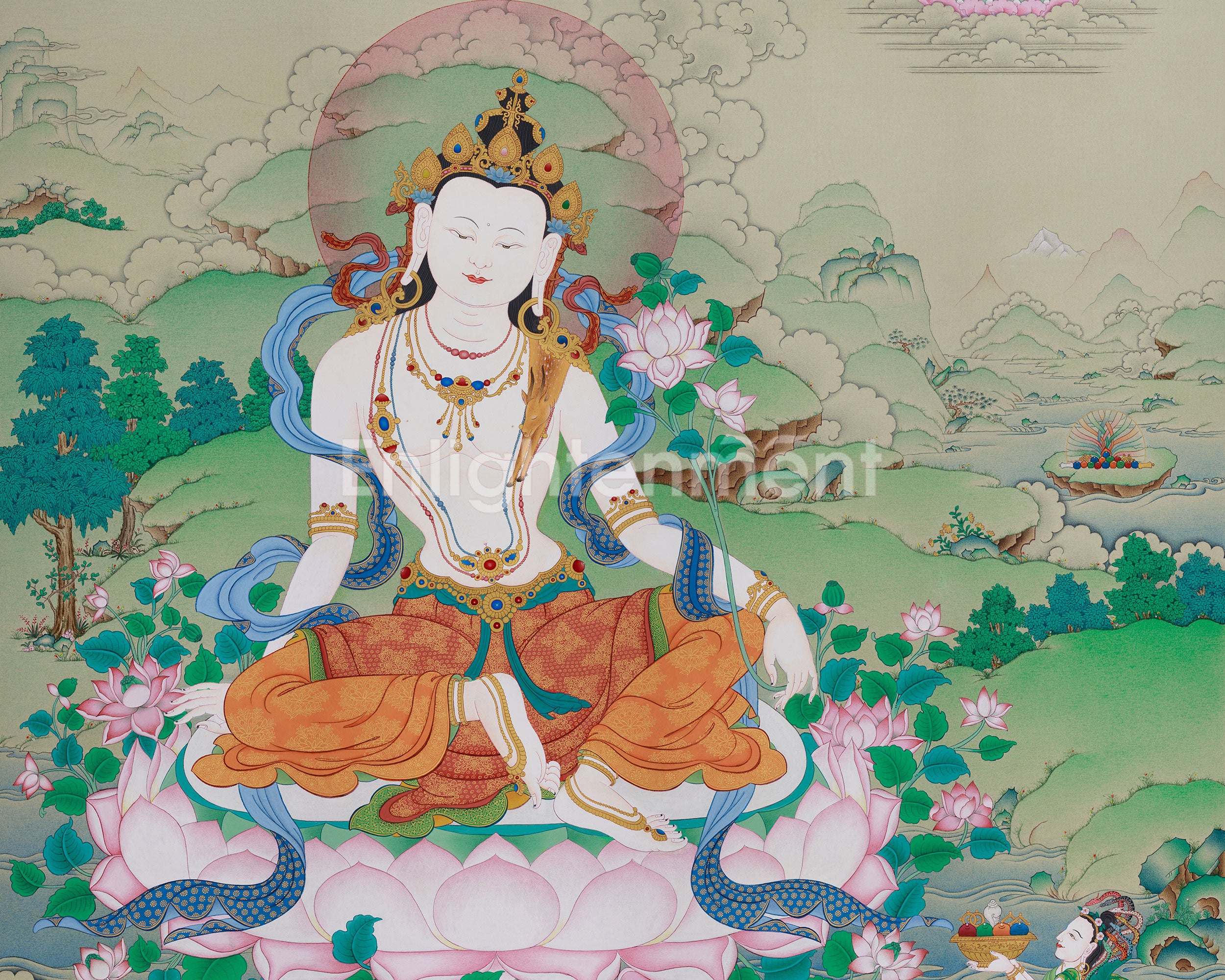 Two-Armed Chenrezig with Amitabha Buddha Thangka | Symbolizing Compassion, Pure Land Blessings