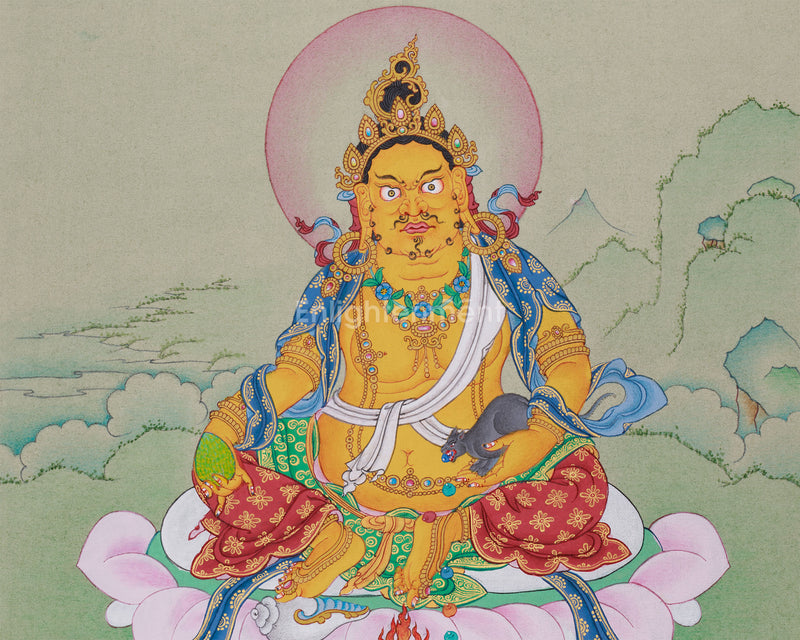 Dzambhala, The Deity of Wealth | Small Hand-Painted Thangka