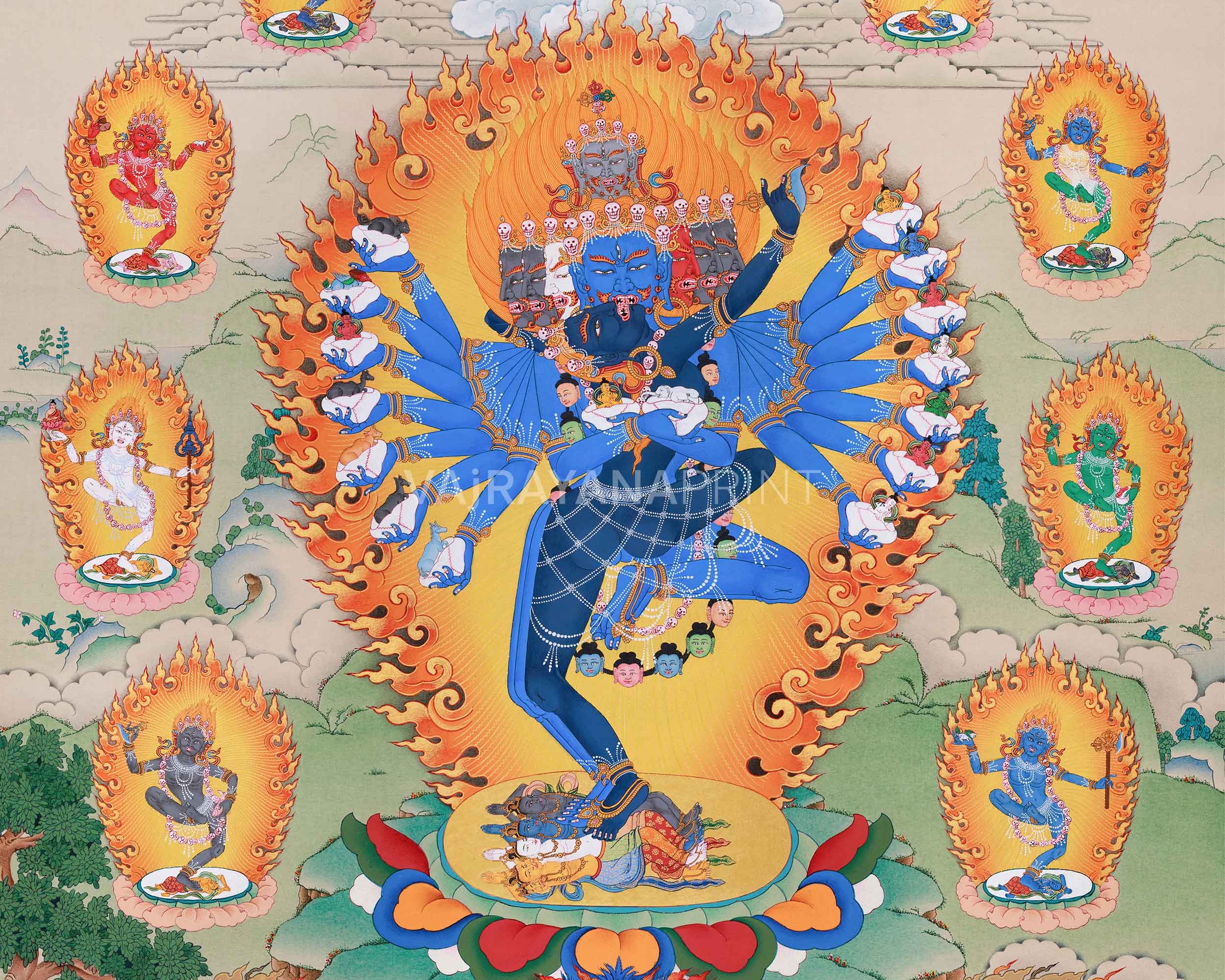 Wrathful Deity Hevajra Thangka Print | Great Compassion and Enlightened Wisdom