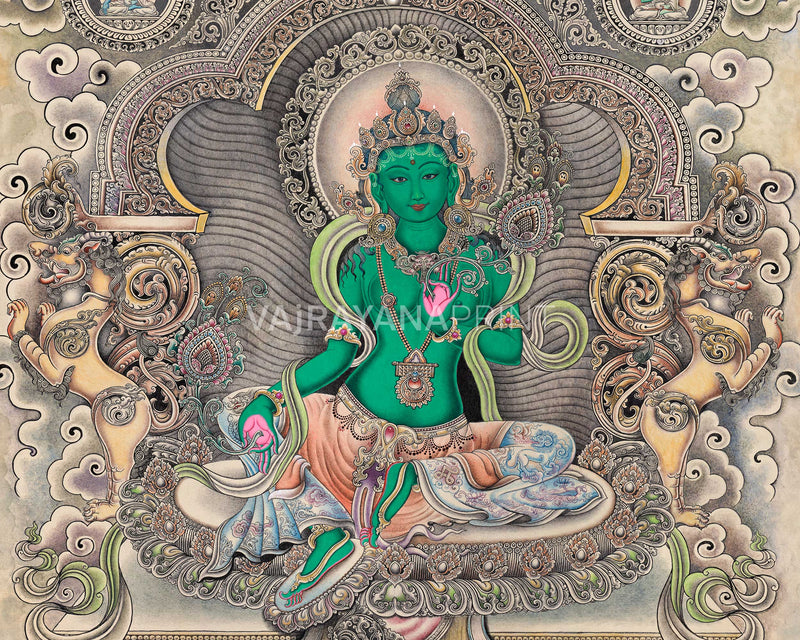 Embrace The Blessing With Green Tara Canvas Print | Tibetan Buddhist Art | Gift Ideas