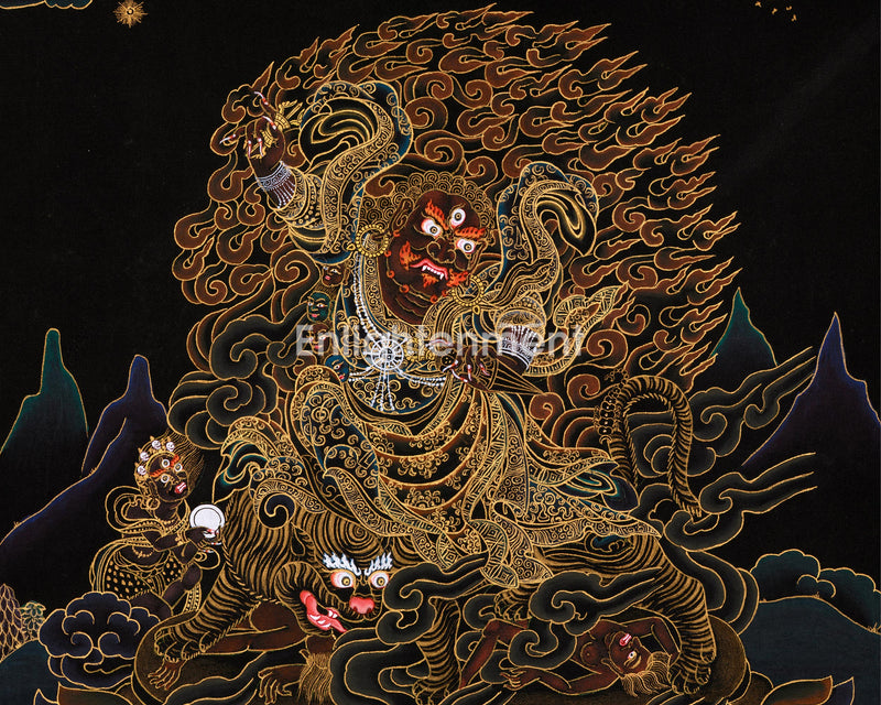 Hand-Painted Gold Thangka of Dorje Drollo | Tibetan Wrathful Buddha