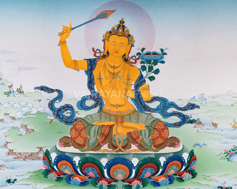 High-Quality Manjushri Giclee Thangka Print | Bodhisattva Of Wisdom | Tibetan Buddhism Art