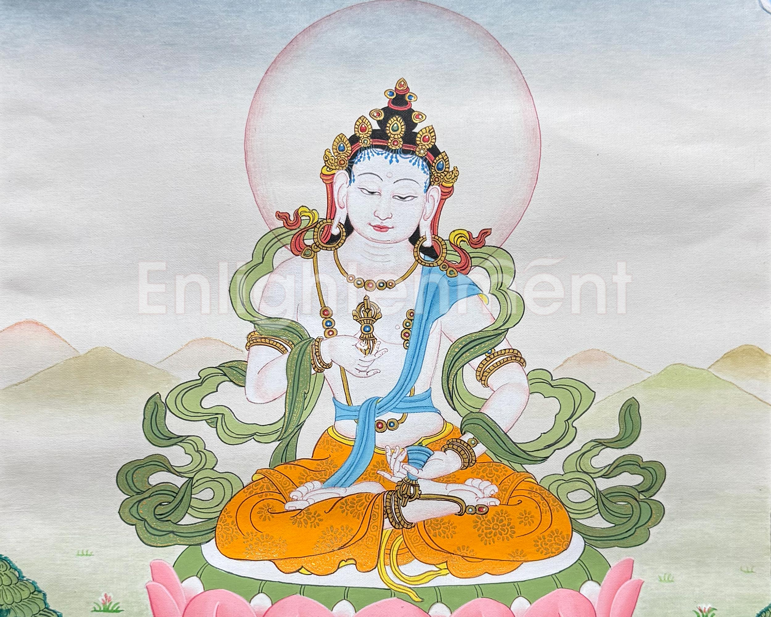 Traditional Vajrasattva Thangka With Brocade | Symbol of Purity, Healing, and Inner Transformation