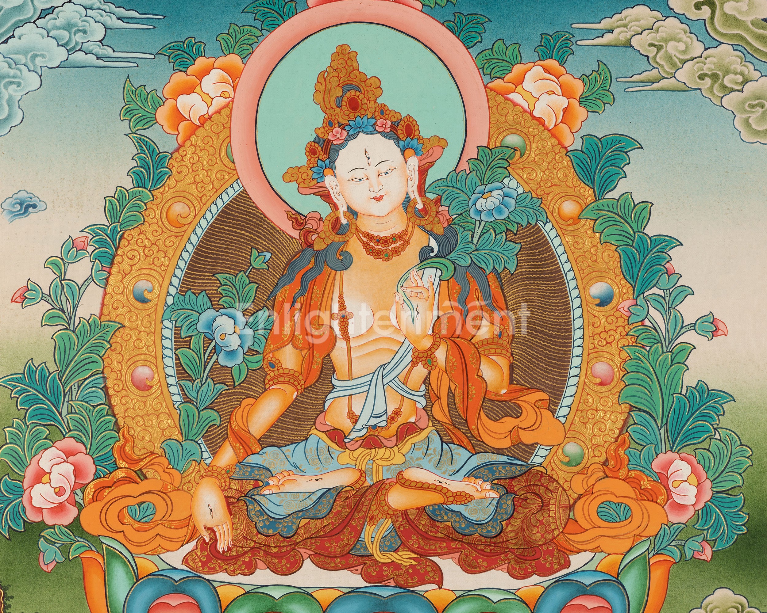 Quality White Tara Thangka | Traditional Buddhist Wall Hanging