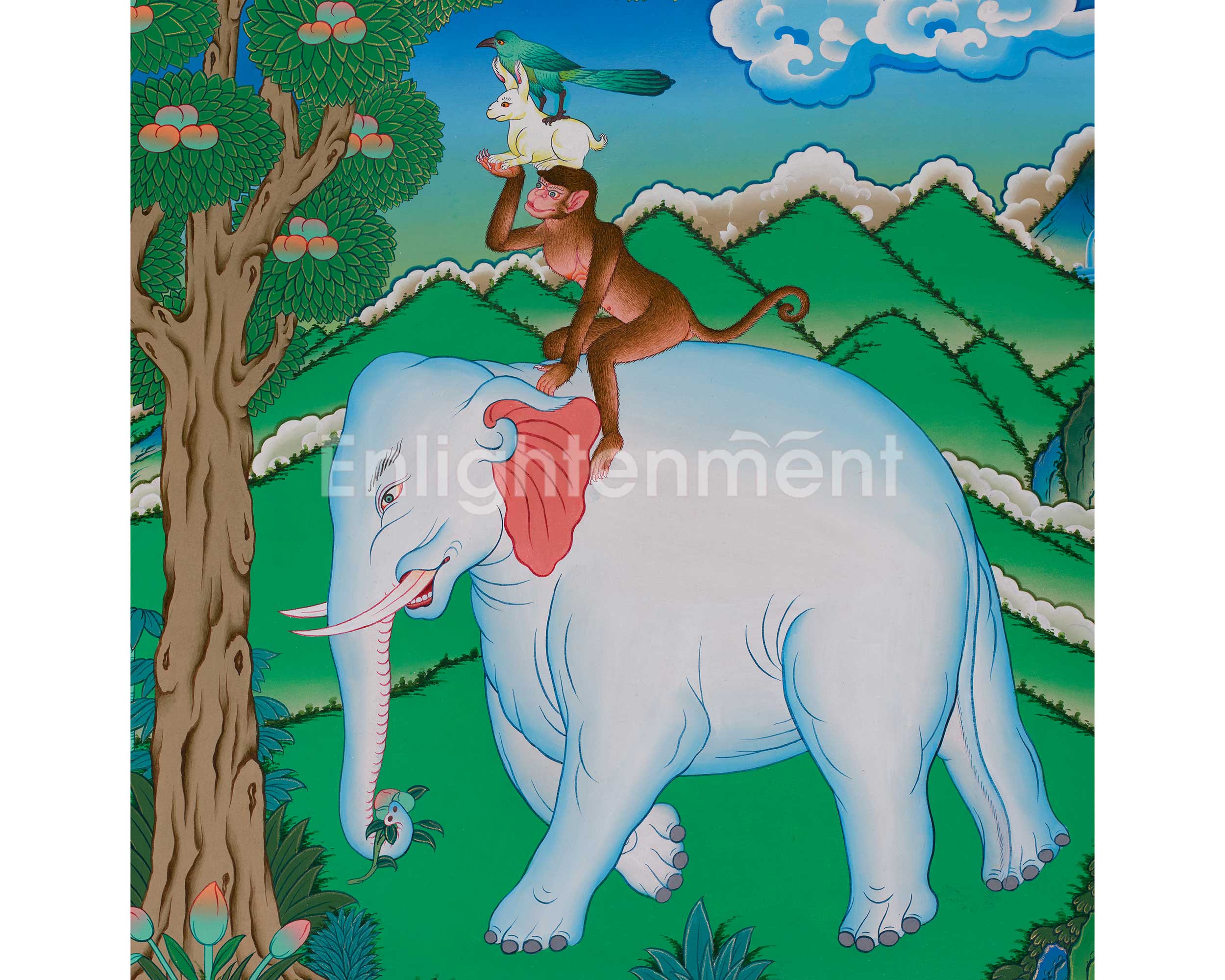 Thangka of Four Harmonious Friends | Depicting Unity, Cooperation, and Mutual Respect