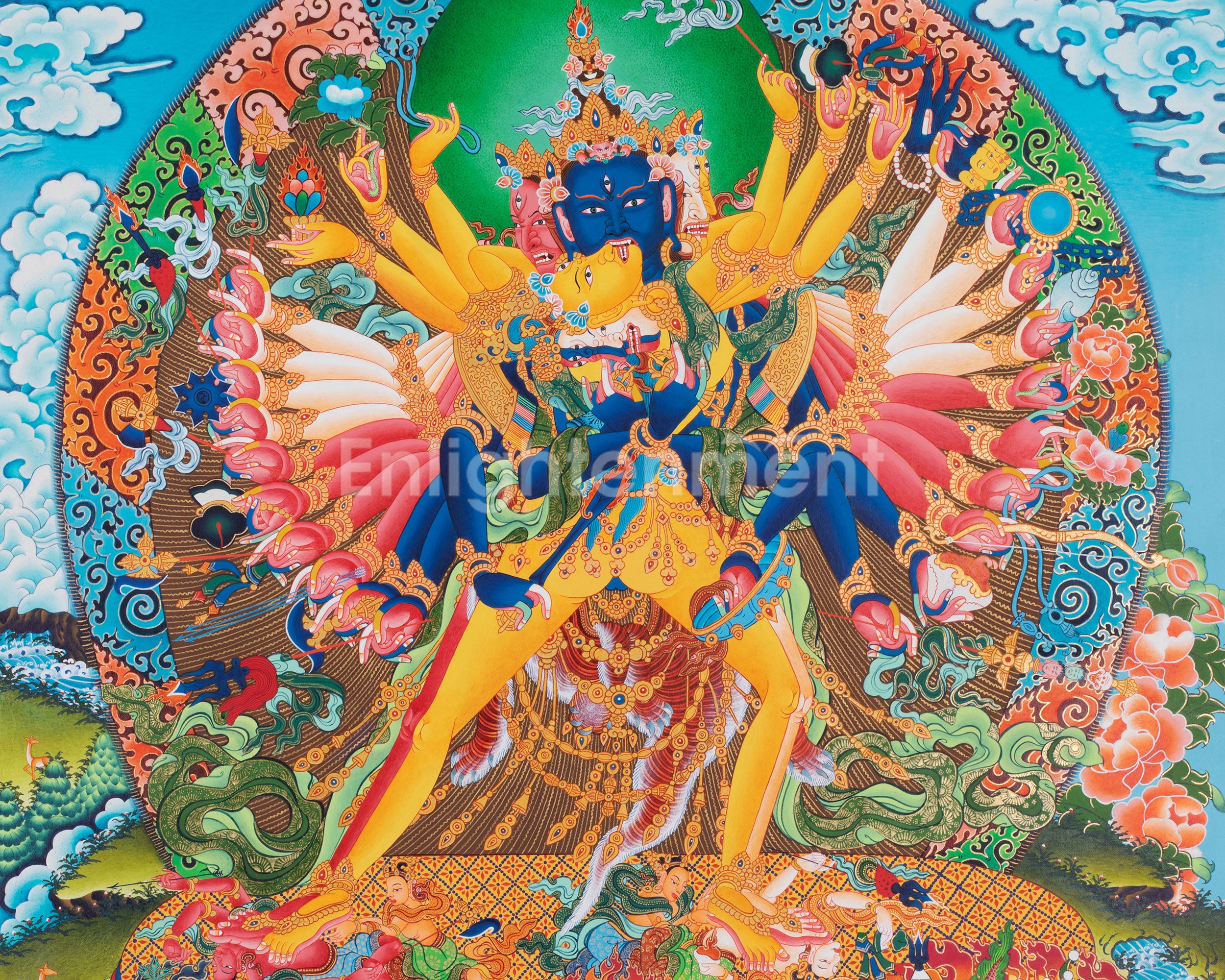 Exquisite Yidam Kalachakra Thangka | Spiritual Awakening with Consort Vishvamata