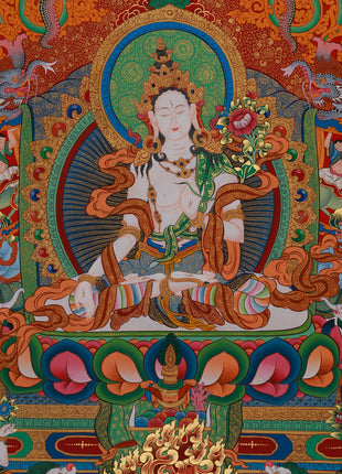 Tara with Buddhas and Bodhisattvas | White Tara Thangka for Healing, Wisdom & Longevity