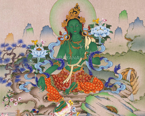Traditional Green Tara Mother Giclee Print | High-Quality Canvas For Buddhist Rituals