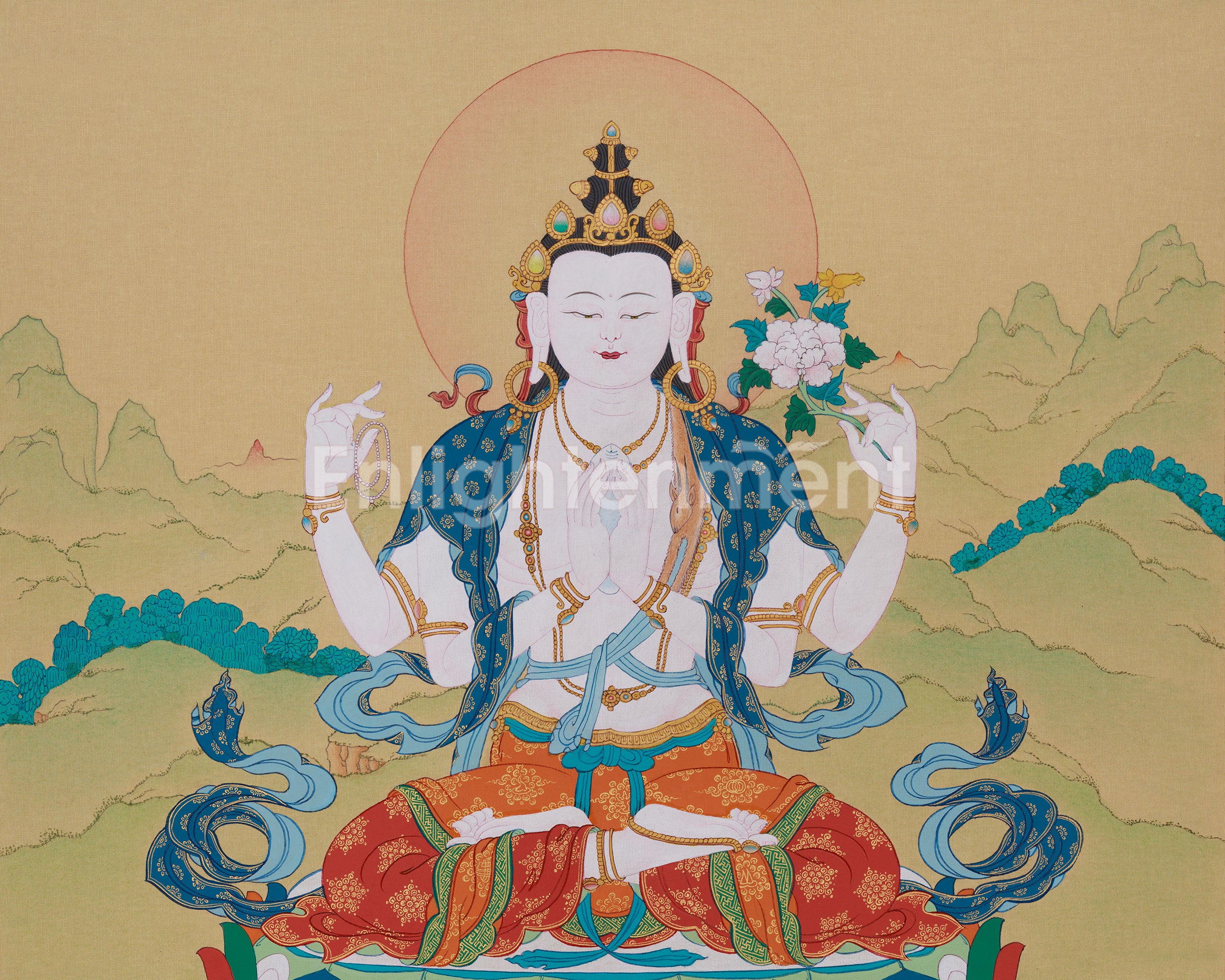 Bodhisattva of Compassion, Chenrezig Thangka | 4-Arms Avalokiteshvara