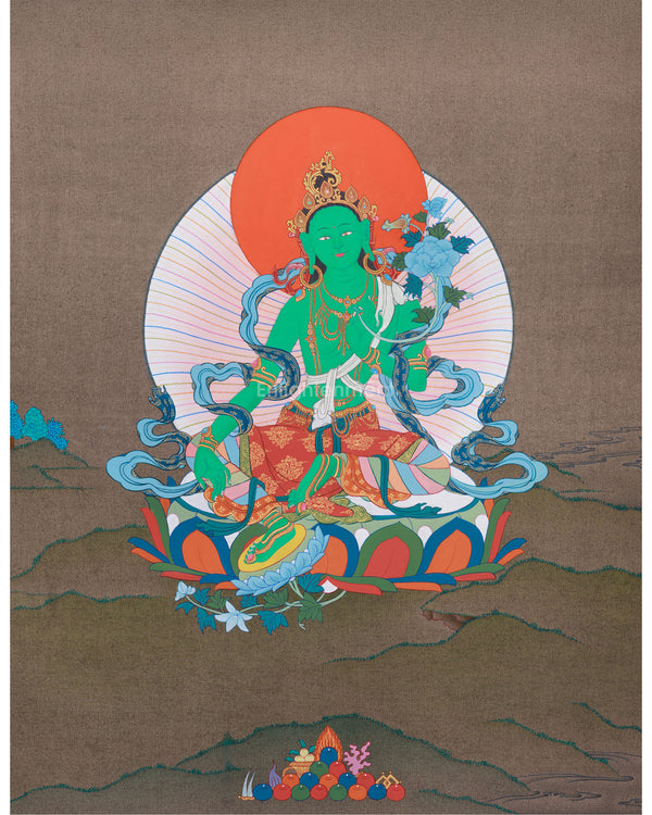 Anika Green Tara Goddess Thangka | Compassion and Protection