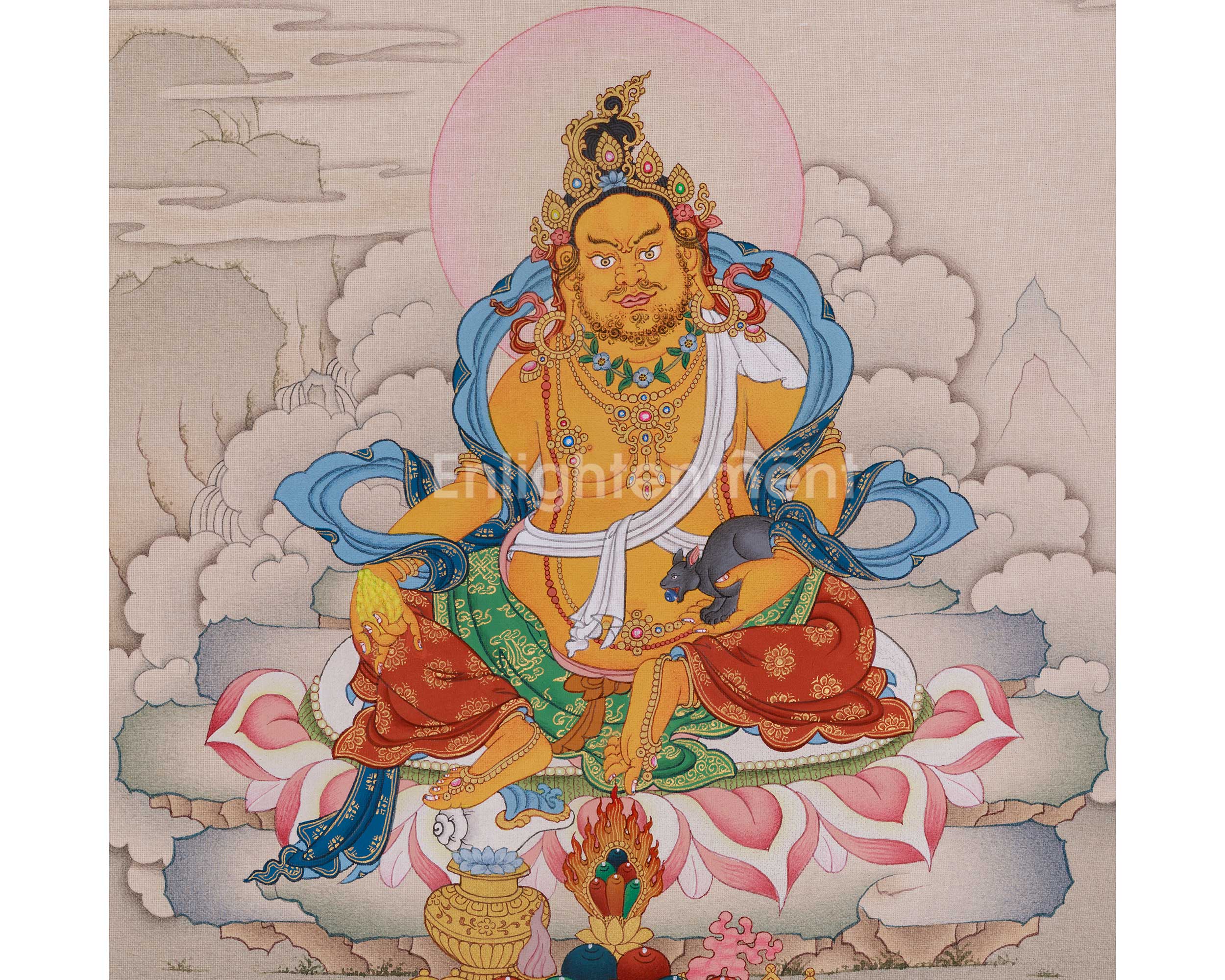 Dzambhala, The God of Wealth | A Divine Thangka of Prosperity and Blessings