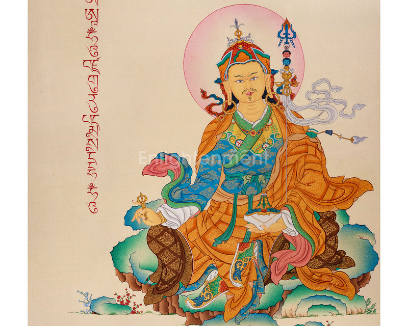 Sacred Lotus Master Guru Rinpoche Thangka | Traditional Lhasa's Stone Pigments | Sacred Tibetan Art