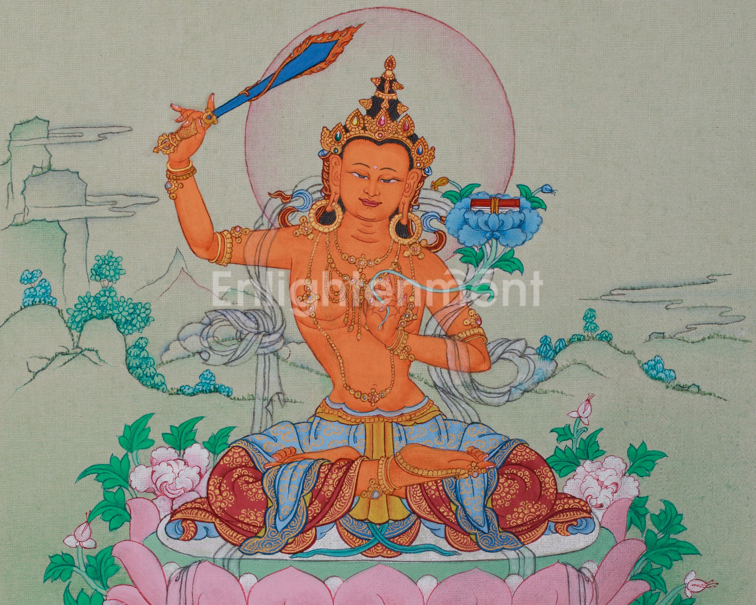 Enlightened Manjughosa, Bodhisattva Thangka | Small Canvas Art