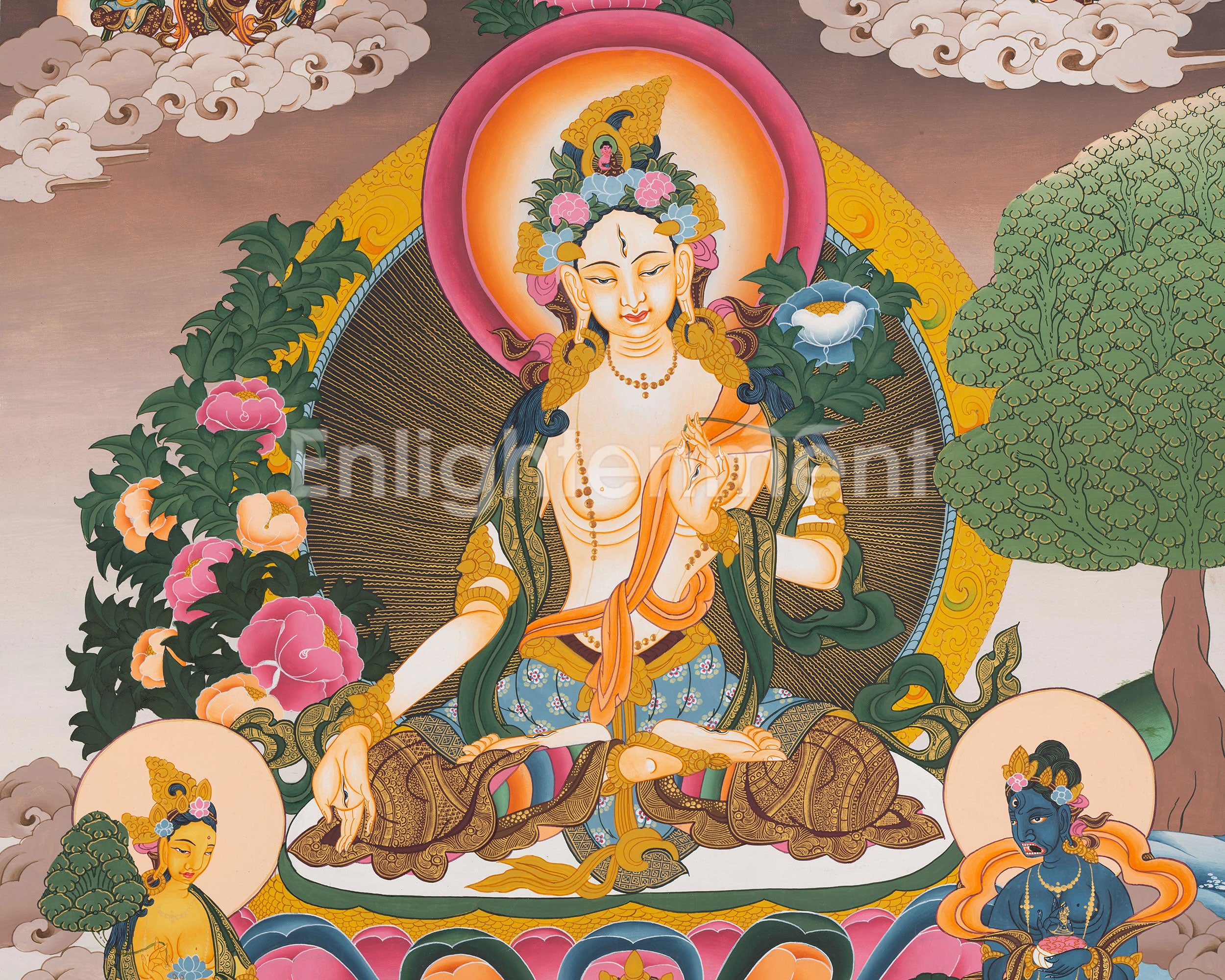 Tibetan Buddhist Goddess White Tara Thangka | Healing Deity and Protector of Life