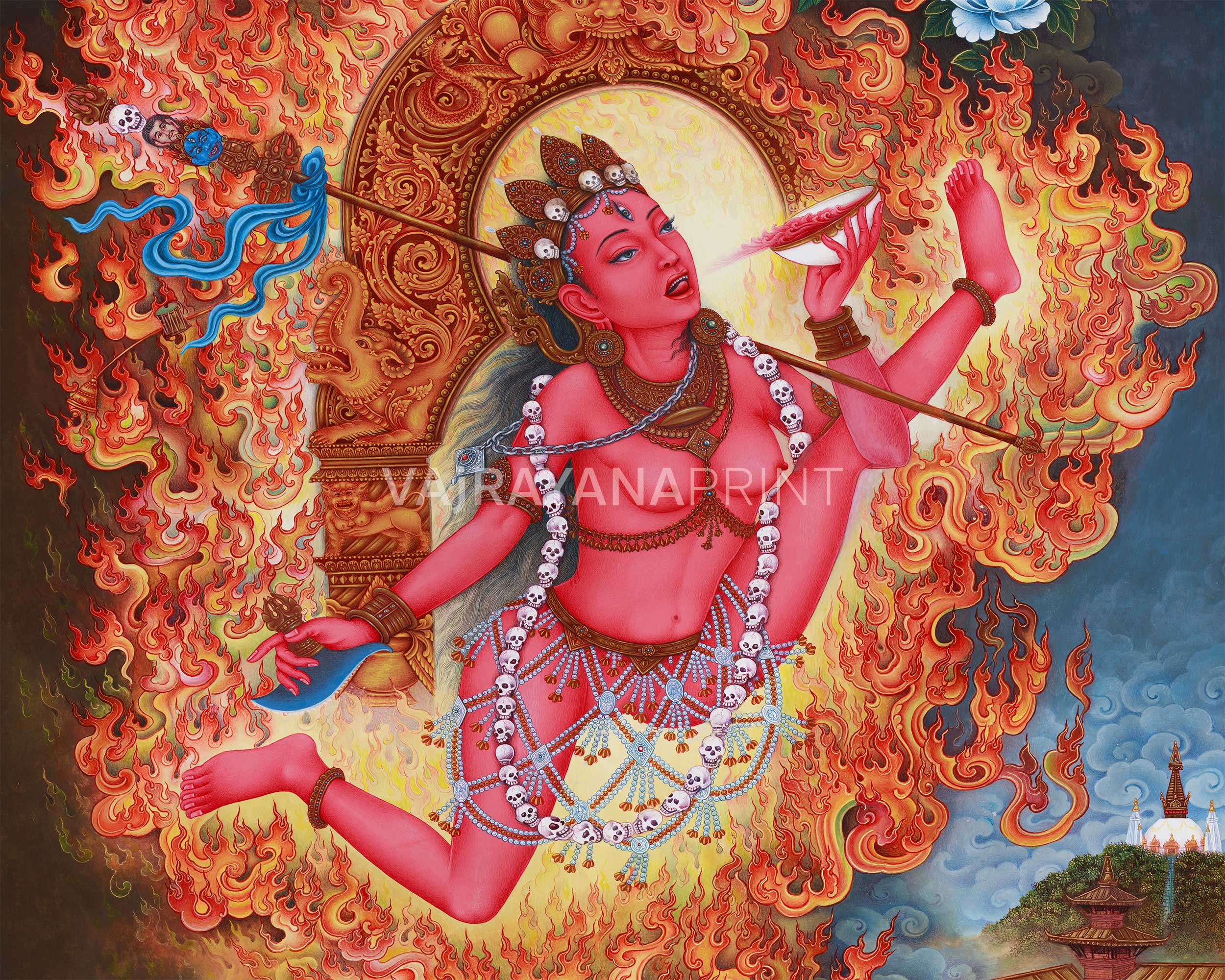 Vidyadhari Yogini, Flying Vajrayogini Giclee Print | Sky-Dancer of Wisdom and Fierce Compassion