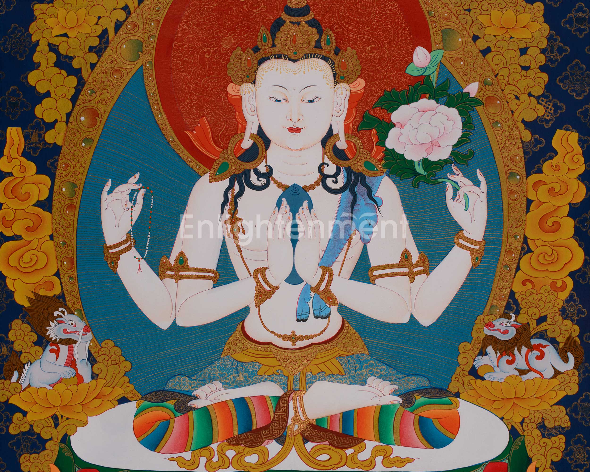 Traditional Buddhist Chenrezig Thangka | Symbol of Compassion and Peace