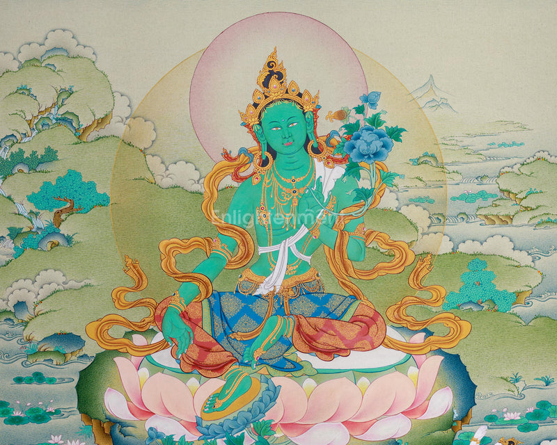 Serene Karma Gadri Thangka of Green Tara