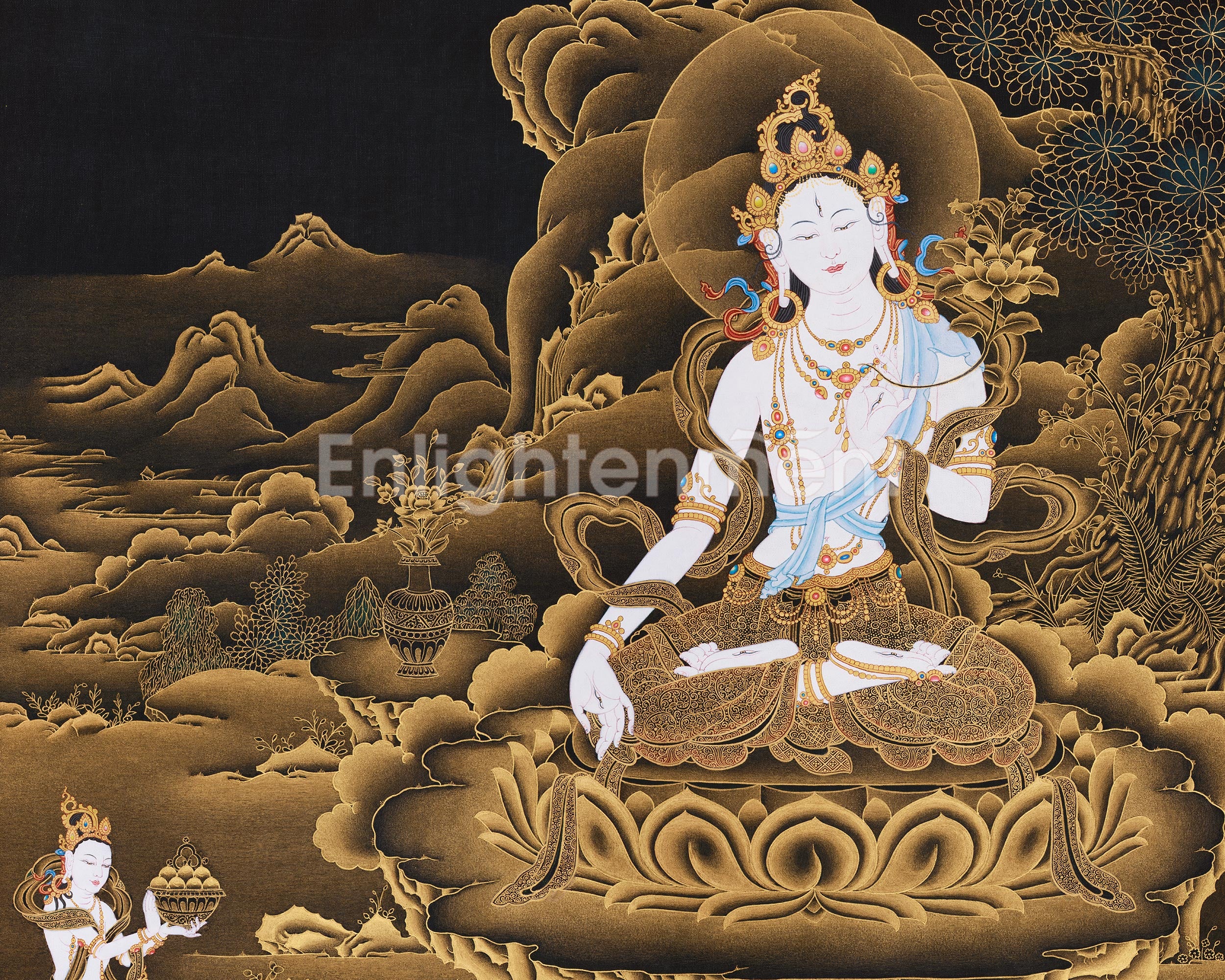 Premium White Tara Bodhisattva Painting | Divine Mother of Healing and Longevity