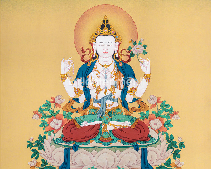 Avalokiteshvara Thangka: Tranquil and Divine Grace