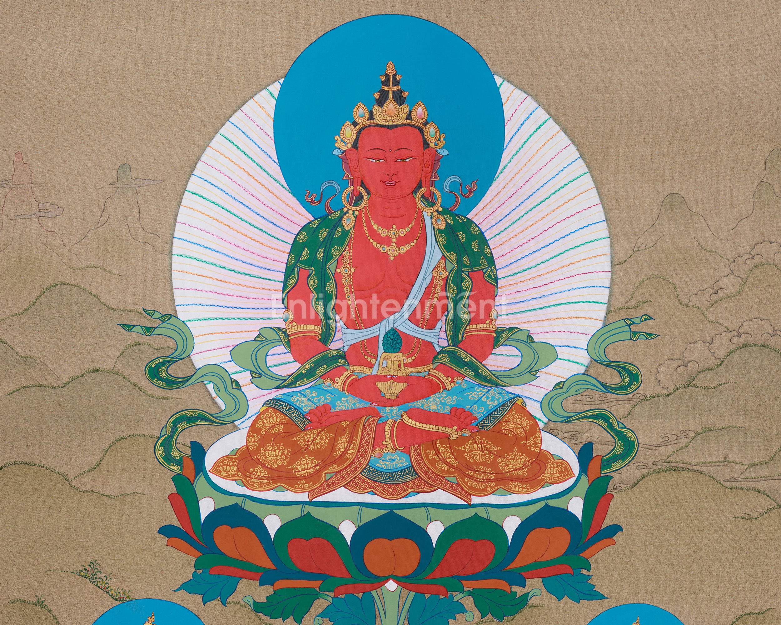 Tibetan Long Life Bodhisattvas: Amitayus Buddha, White Tara and Namgyalma | Buddhist Artwork