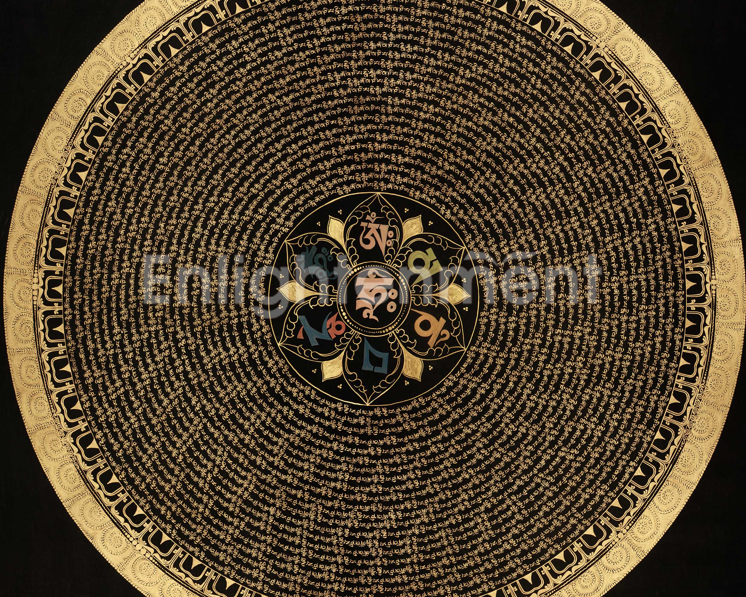 Buddhist Mantra Mandala Artwork | Hand Painted Himalayan Meditation Thangka