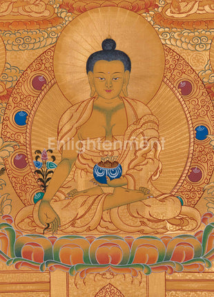 Full Gold Style Shakyamuni Buddha Thangka Painting | Original Hand Painted Tibetan Buddhist Art |