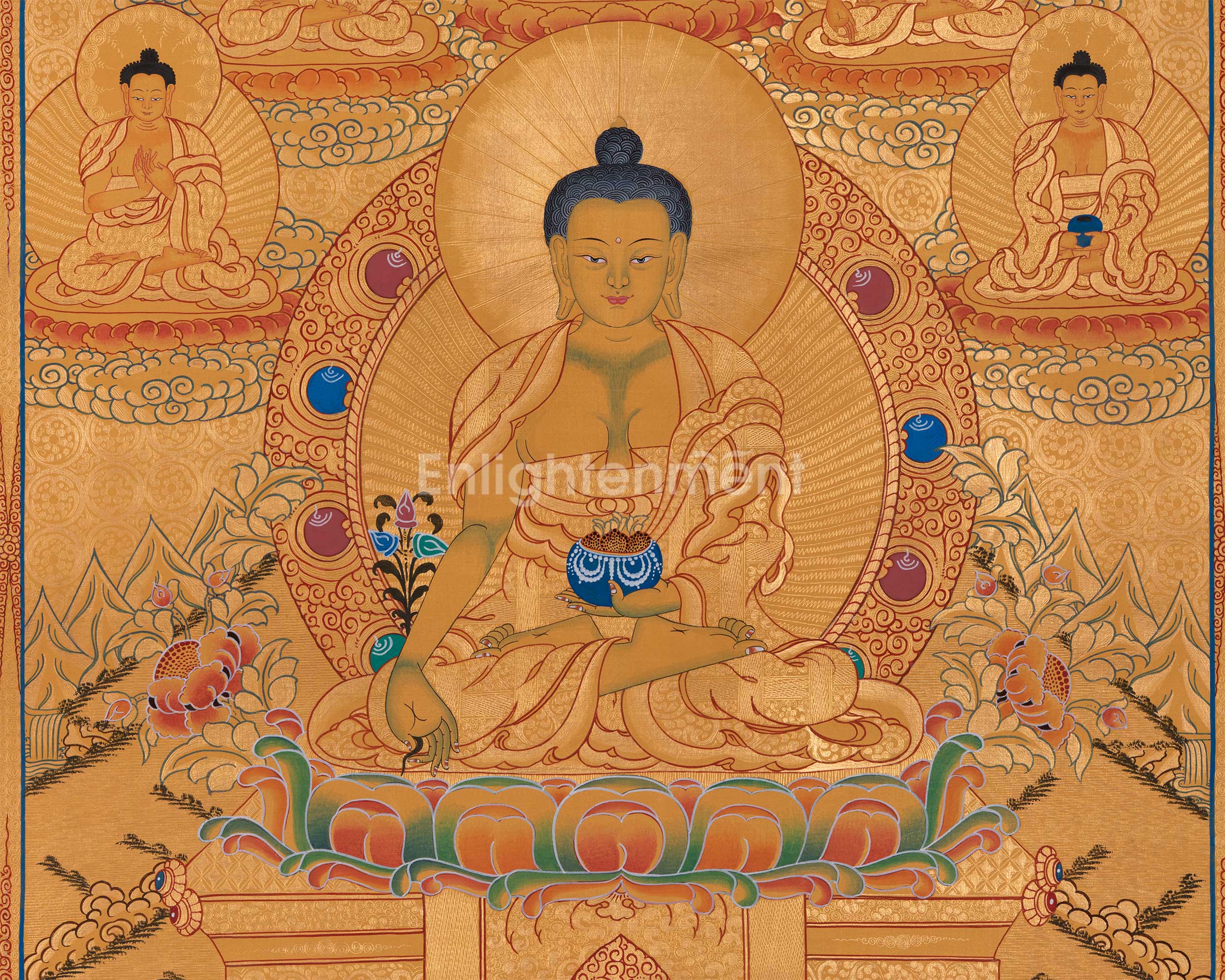 Full Gold Style Shakyamuni Buddha Thangka Painting | Original Hand Painted Tibetan Buddhist Art |