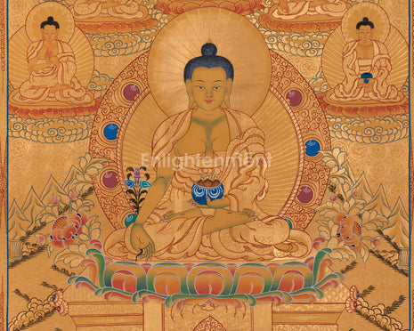 Full Gold Style Shakyamuni Buddha Thangka Painting | Original Hand Painted Tibetan Buddhist Art |