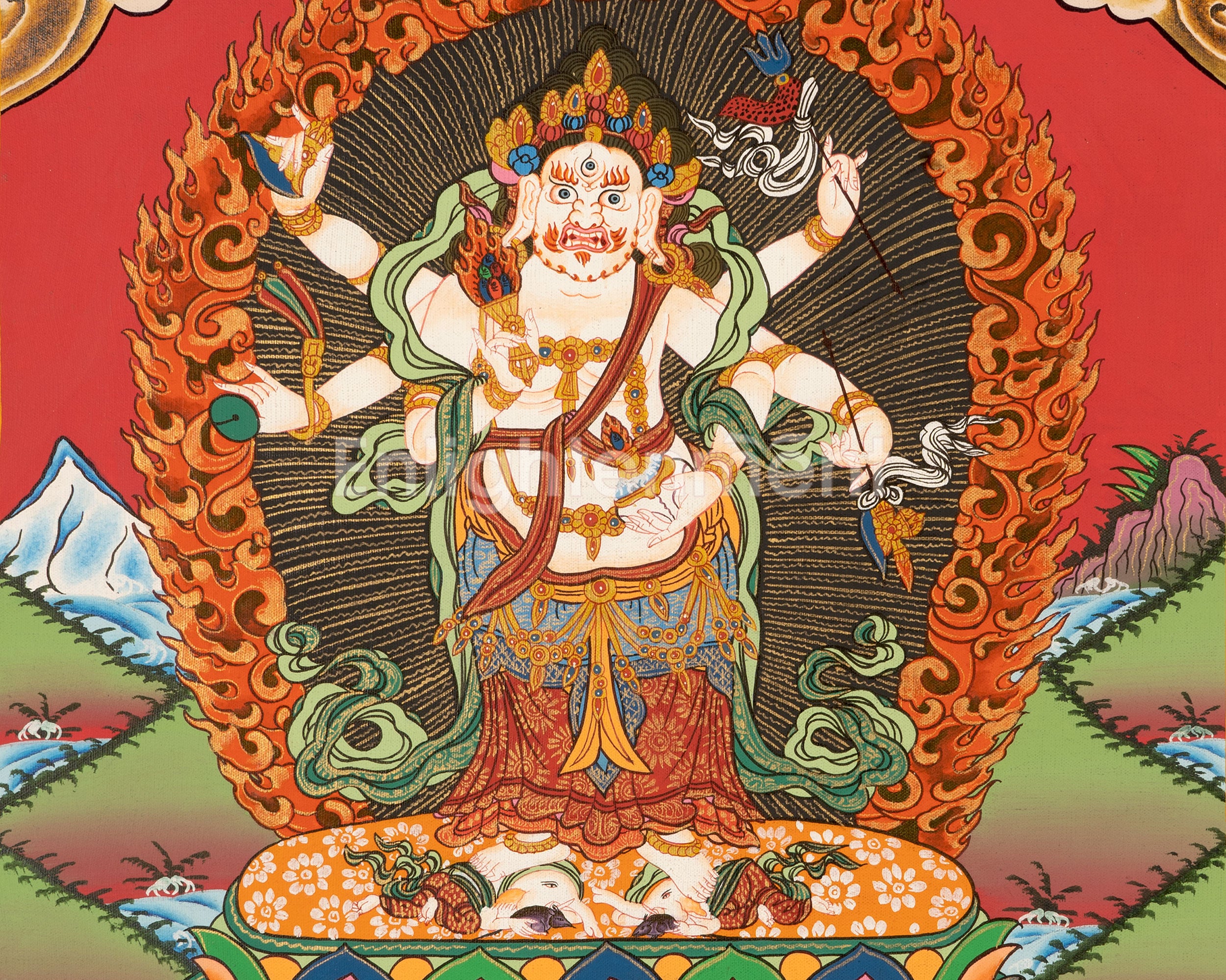 6 Armed Mahakala Thangka | Buddhist Wrathful Deity Painting