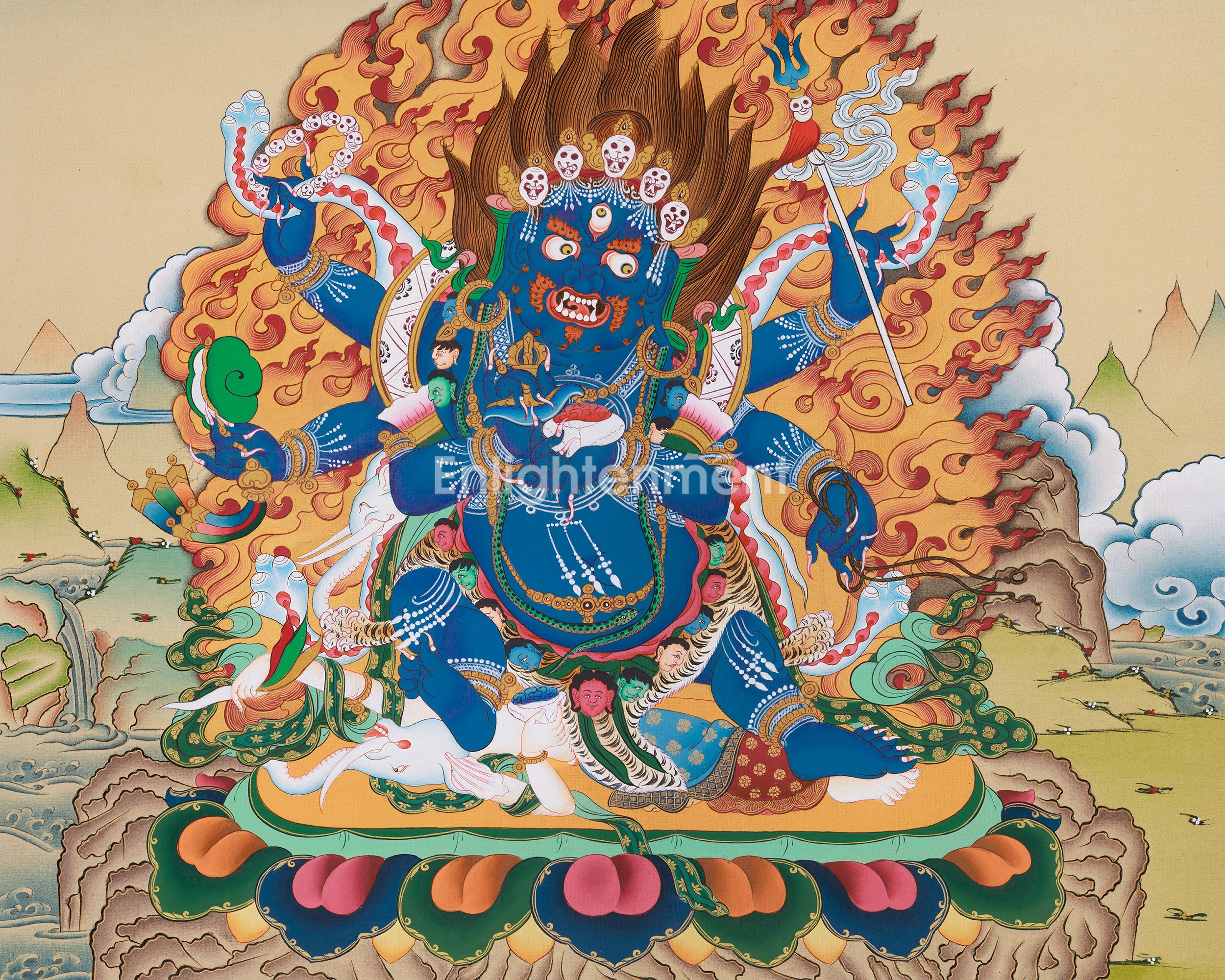 6-Armed Mahakala Print | Fierce Guardian of the Dharma in High-Quality Digital Artwork