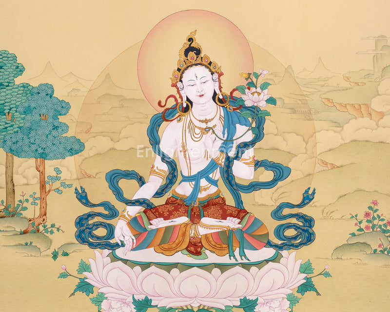 White Tara Meditation Art | Tibetan Buddhist Goddess of Healing & Compassion