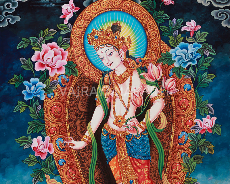 Standing Chenrezig Thangka Print | The Buddha of Infinite Compassion