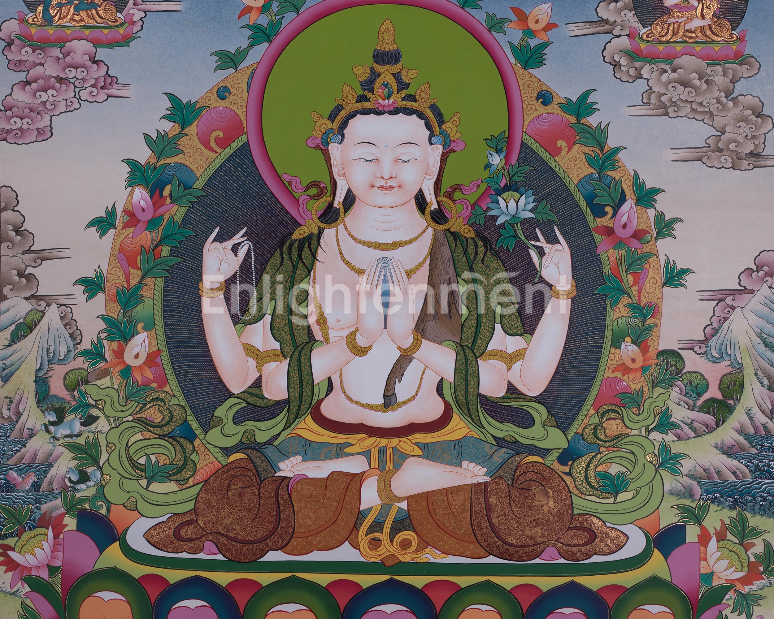 Large 60-Inch Chenrezig Thangka | Four-Armed Avalokiteshvara