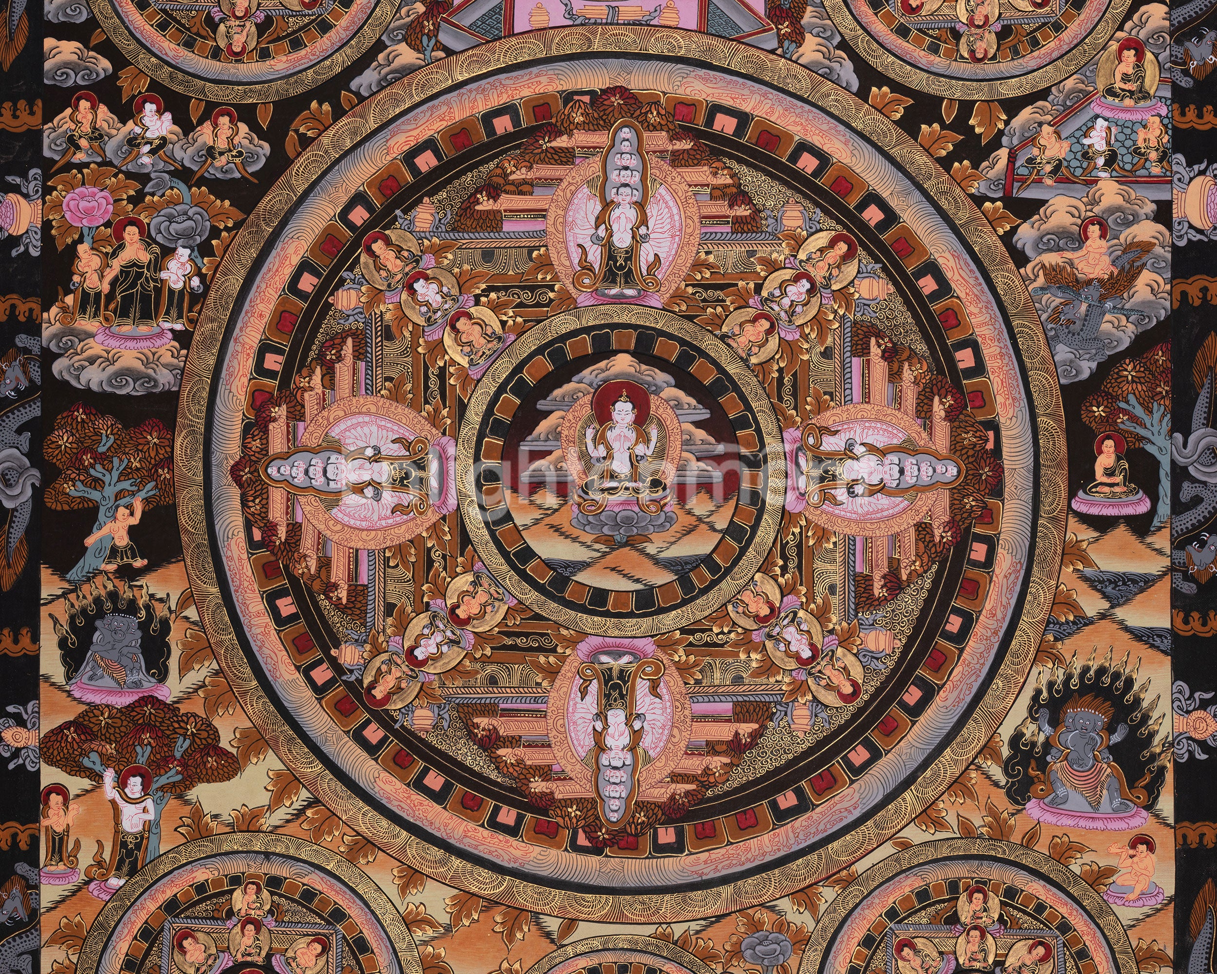 Four Armed Chenrezig Mandala Thangka | Bodhisattva of Compassion