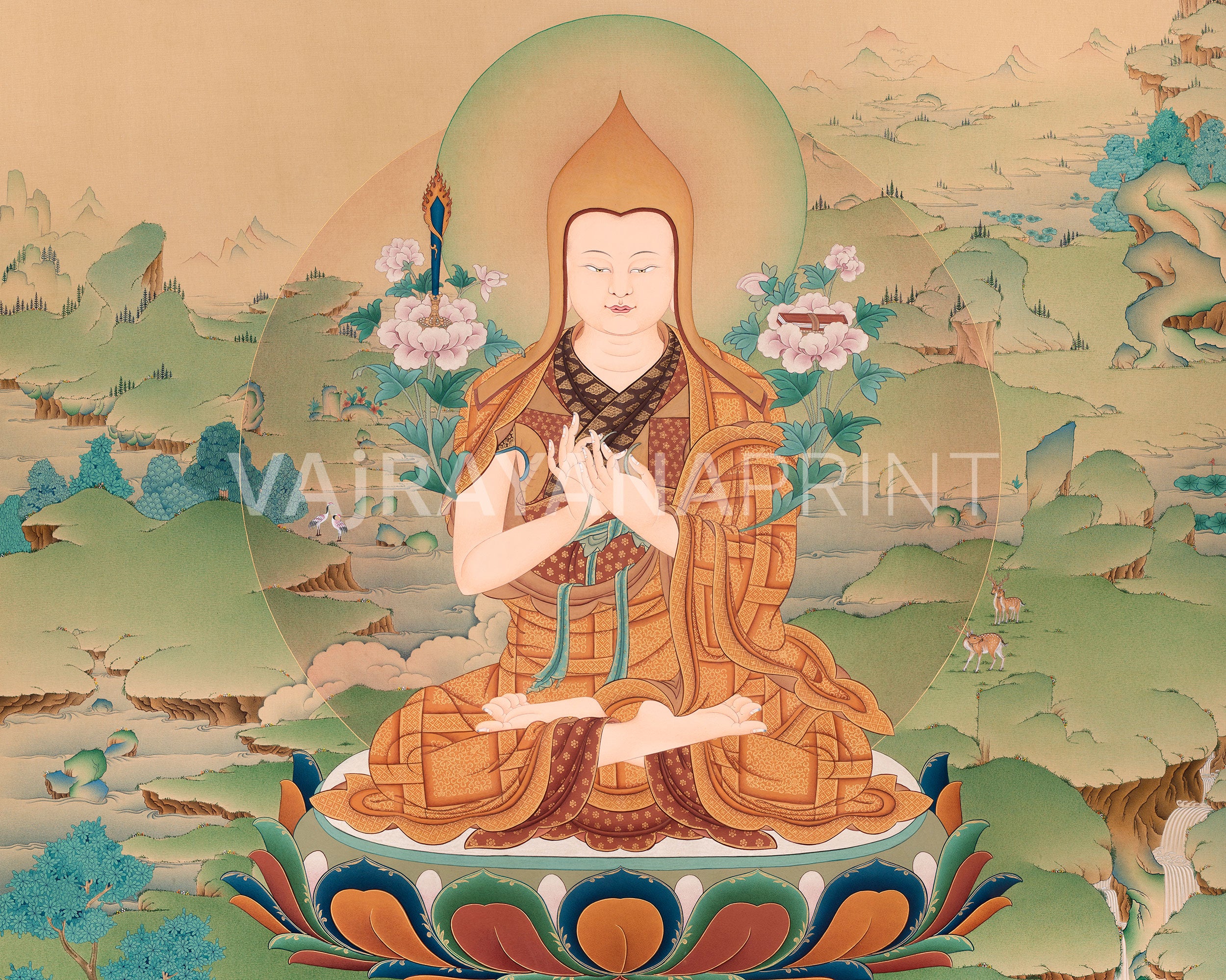Je Tsongkhapa Tibetan Thangka Painting | High Quality Canvas Print