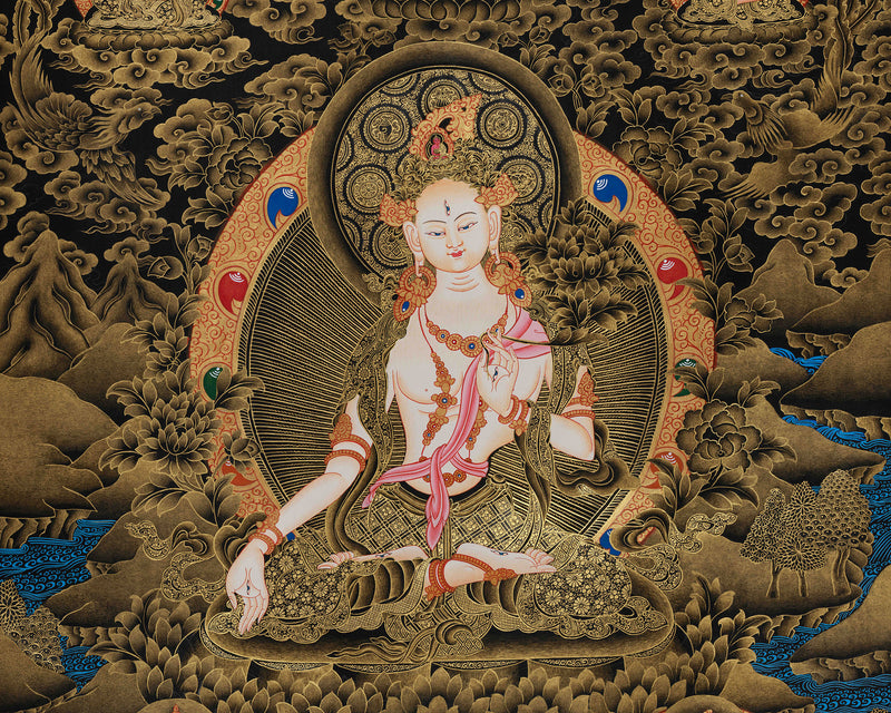 Traditional Sita Tara Gold Thangka | Enlightened Masters | Composition of Wisdom and Protection