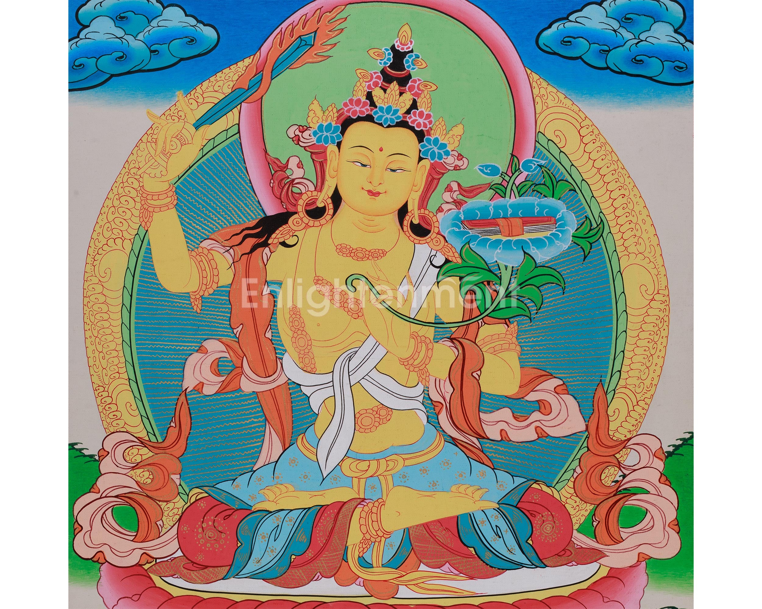 Manjushri Wall Hanging Thangka | Hand-Painted Tibetan Buddhist Art