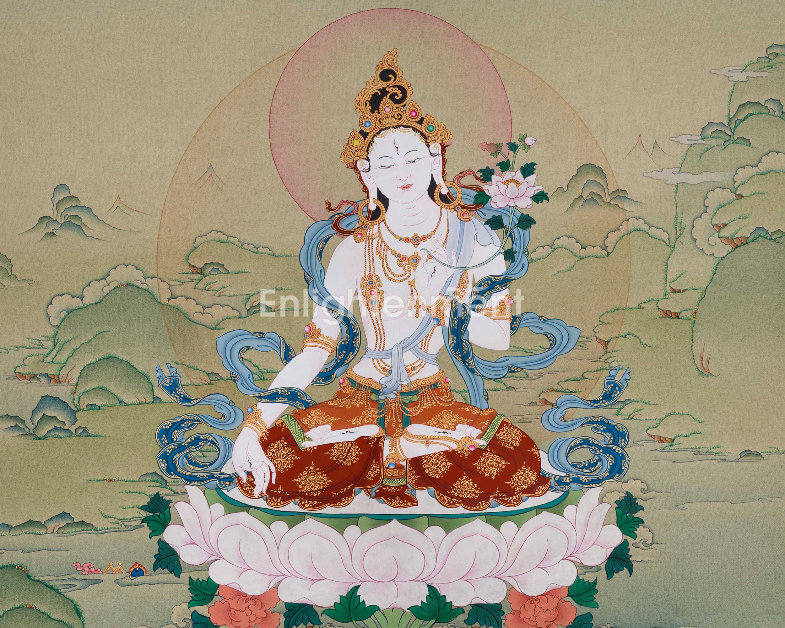 Healing Goddess White Tara Painting | Embodiment of Compassionate Longevity