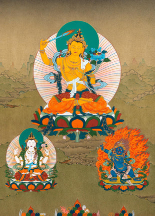 Manjushree Thangka | Manjushri With Others | Tibetan Thangka Painting