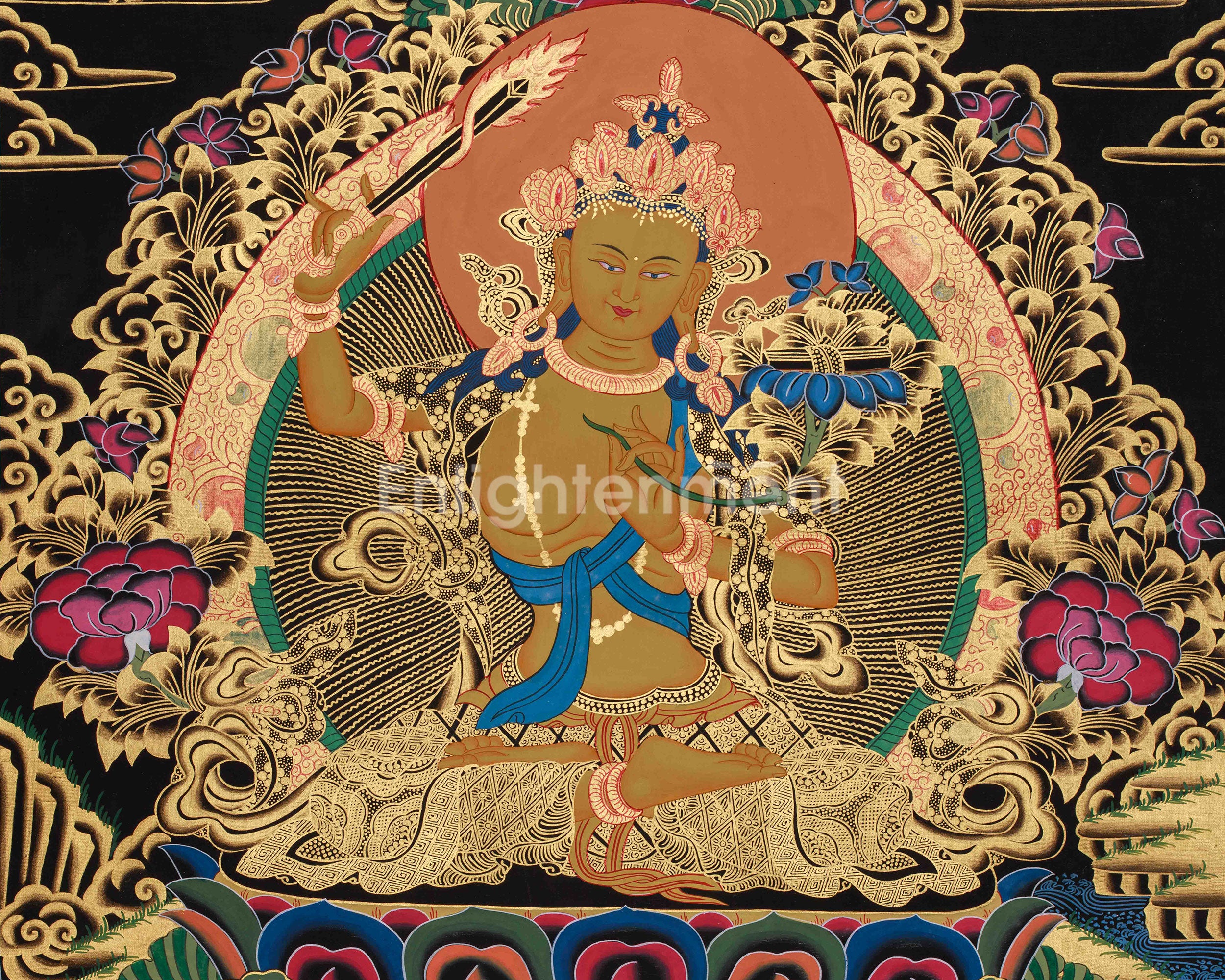 Manjushri Bodhisattva of Wisdom Art | Traditional Artwork
