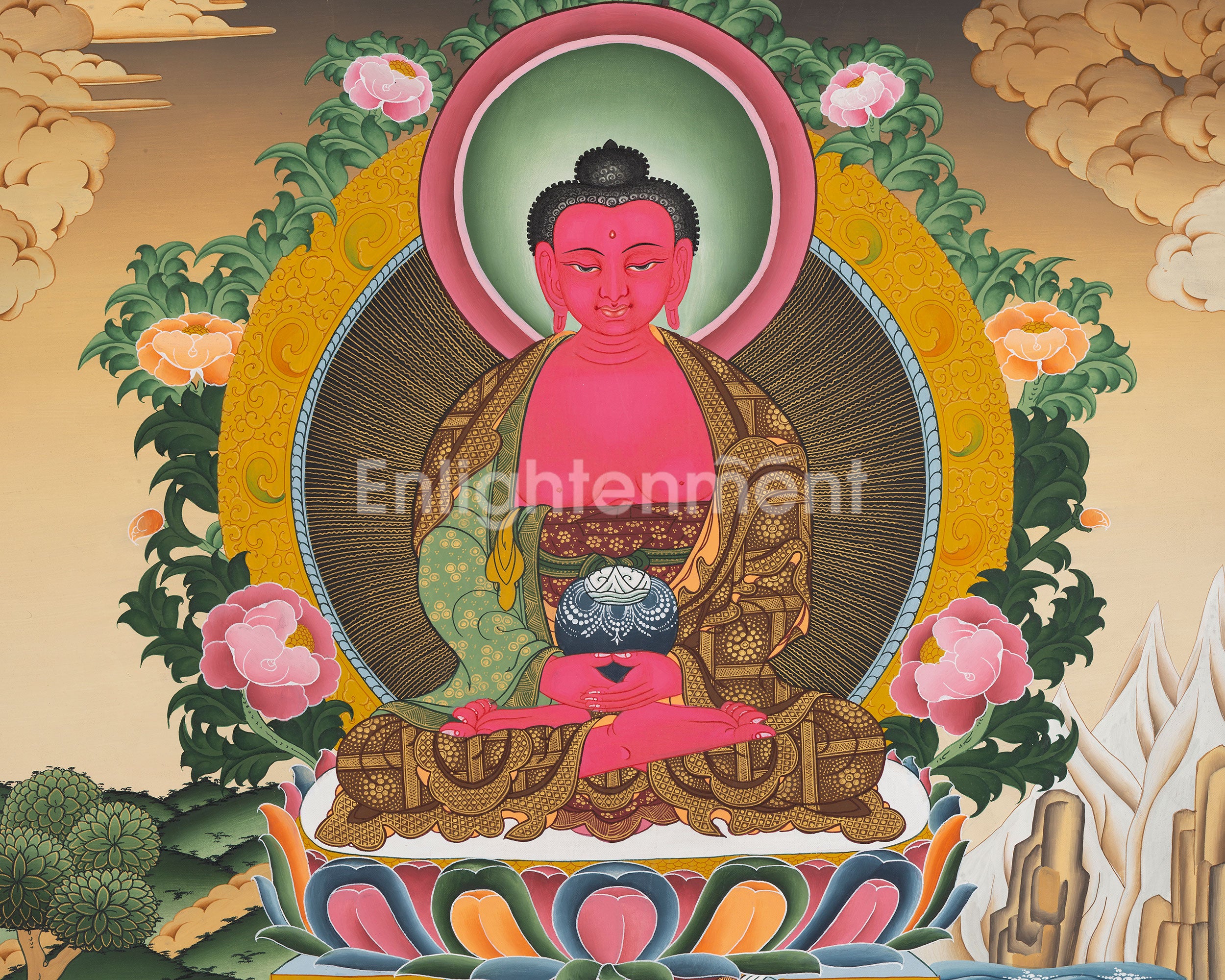 Amitabha Buddha And Green Tara Thangka | Pure Land Enlightenment & Compassionate Protection