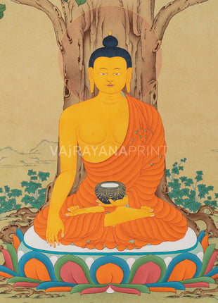 The Enlightened Shakyamuni Buddha Under The Bodhi Tree | Spiritual Giclee Canvas Print