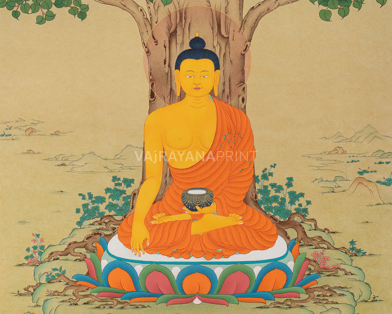 The Enlightened Shakyamuni Buddha Under The Bodhi Tree | Spiritual Giclee Canvas Print