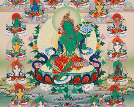 Twenty One Tara Thangka Print | Giclee Art on Canvas | Traditional Wall Decors