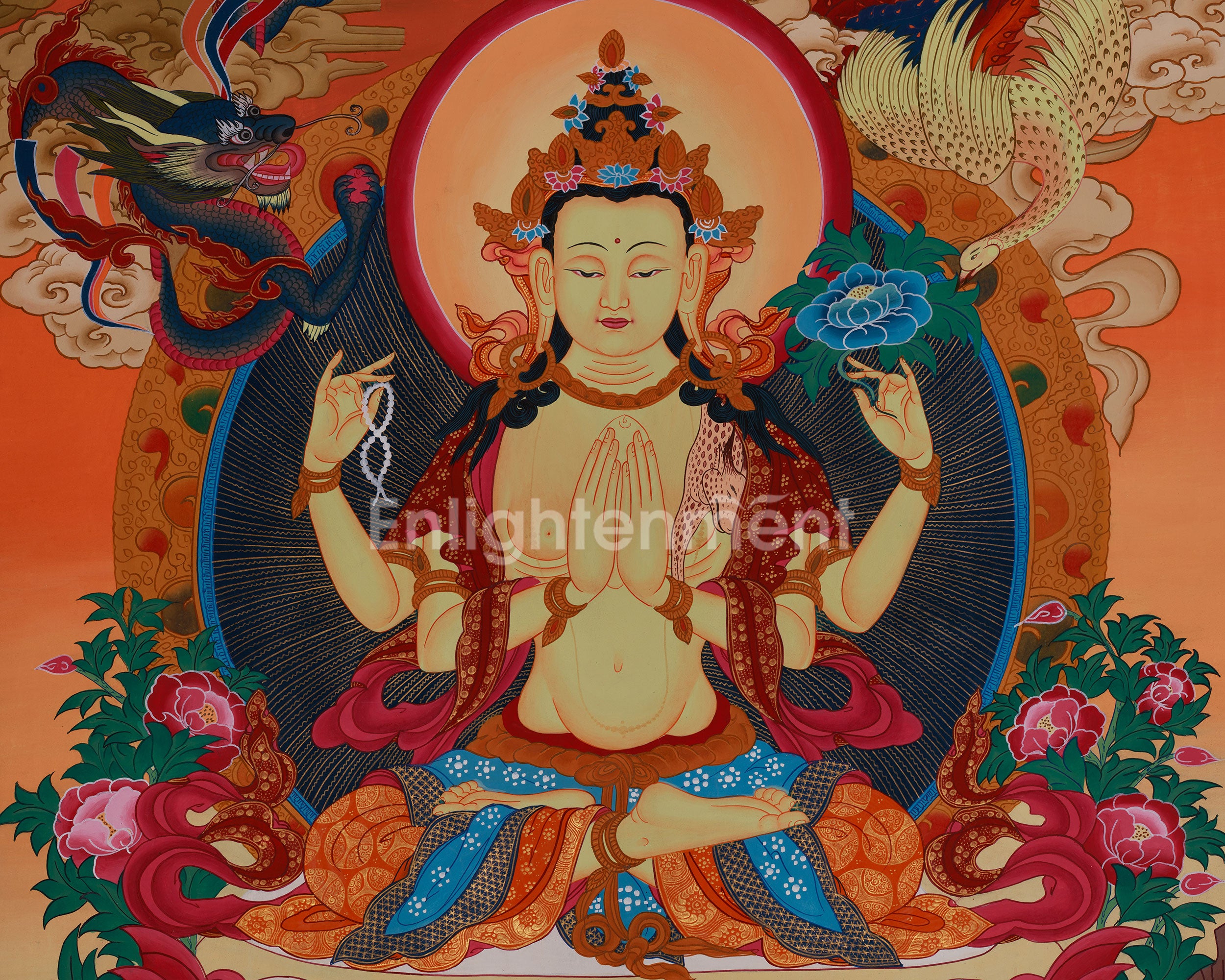 Himalayan Art Of Chenrezig | Tibetan Avalokiteshvara Thangka | Spiritual Altar
