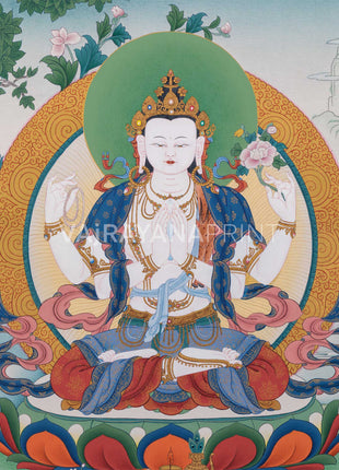 Triad of Compassion-Wisdom-Power: Chenresig, Manjushri, and Vajrapani Thangka Print