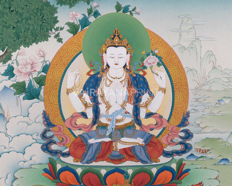Triad of Compassion-Wisdom-Power: Chenresig, Manjushri, and Vajrapani Thangka Print
