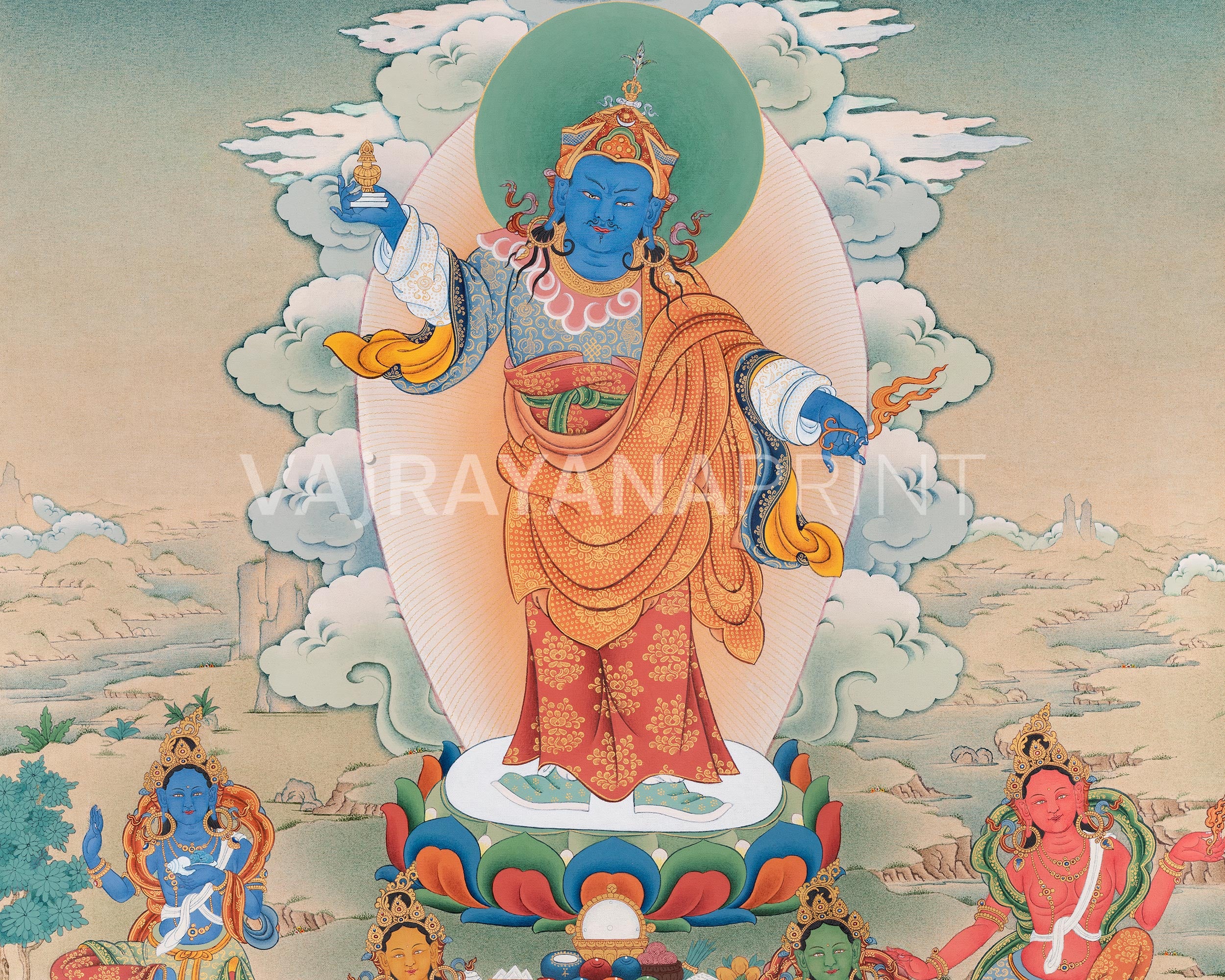 Standing Guru Orgyen Menla with Four Elements | Buddhist Healing Guru